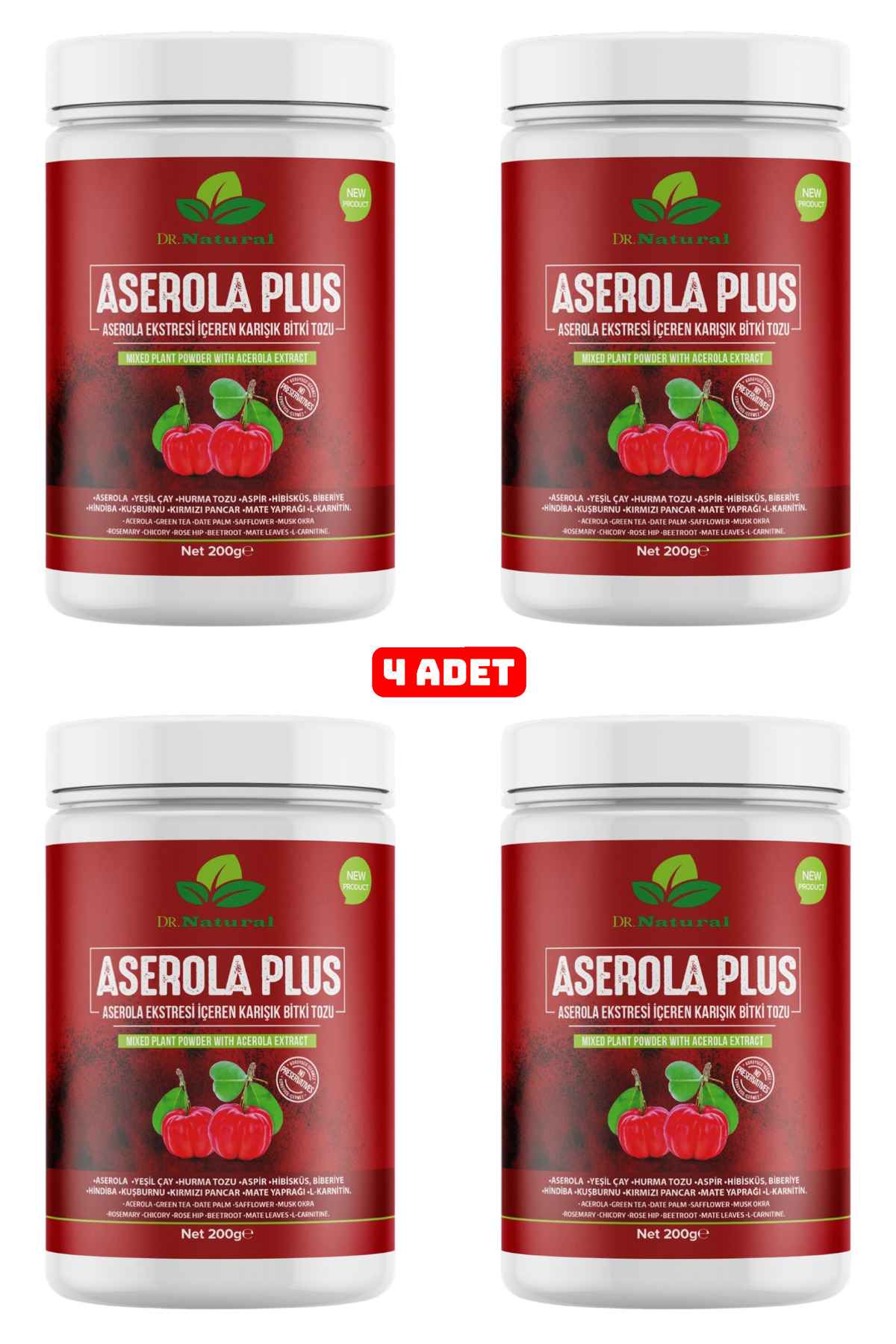 DRNATURAL 4 Adet Aserola Plus Barbados Kirazı Ekstresi İçeren Karışık Bitki Tozu