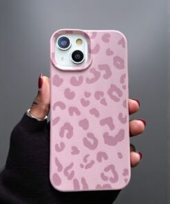 KVK PRİVACY iPhone 13/14/15 Uyumlu Pembe Leopar Desenli İnce Yumuşak Silikon Kılıf