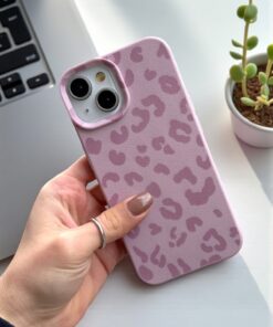 Alternative view of KVK PRİVACY iPhone 13/14/15 Uyumlu Pembe Leopar Desenli İnce Yumuşak Silikon Kılıf