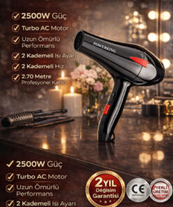 POWERKİNG 2500 Wt Profesyonel Fön Makinesi Kuaförlerin Tercihi 2Yıl Garanti İyonik Saç şekillendirici Hairdrey - Görsel 3
