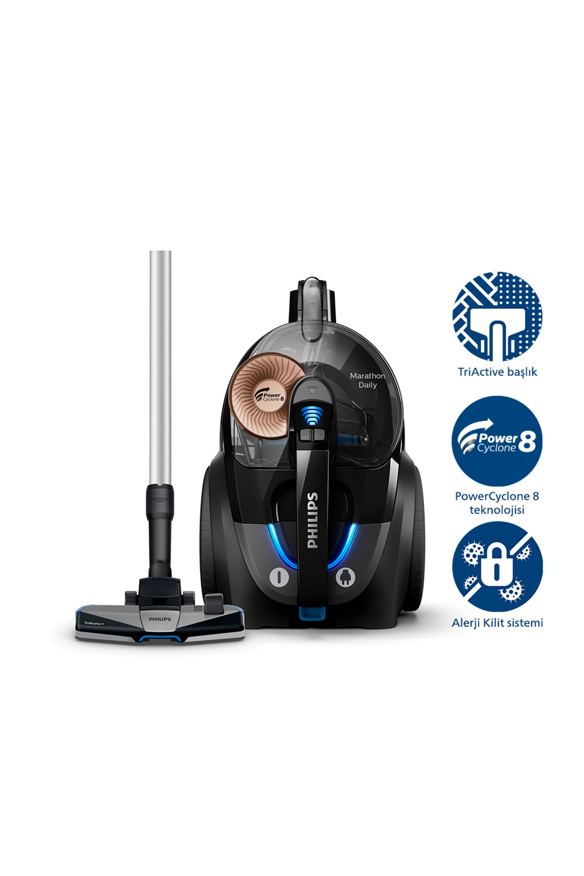 Philips 7000 Serisi Marathon Daily Torbasız Elektrikli Süpürge, 750W, PowerCyclone 8, XB7150/07