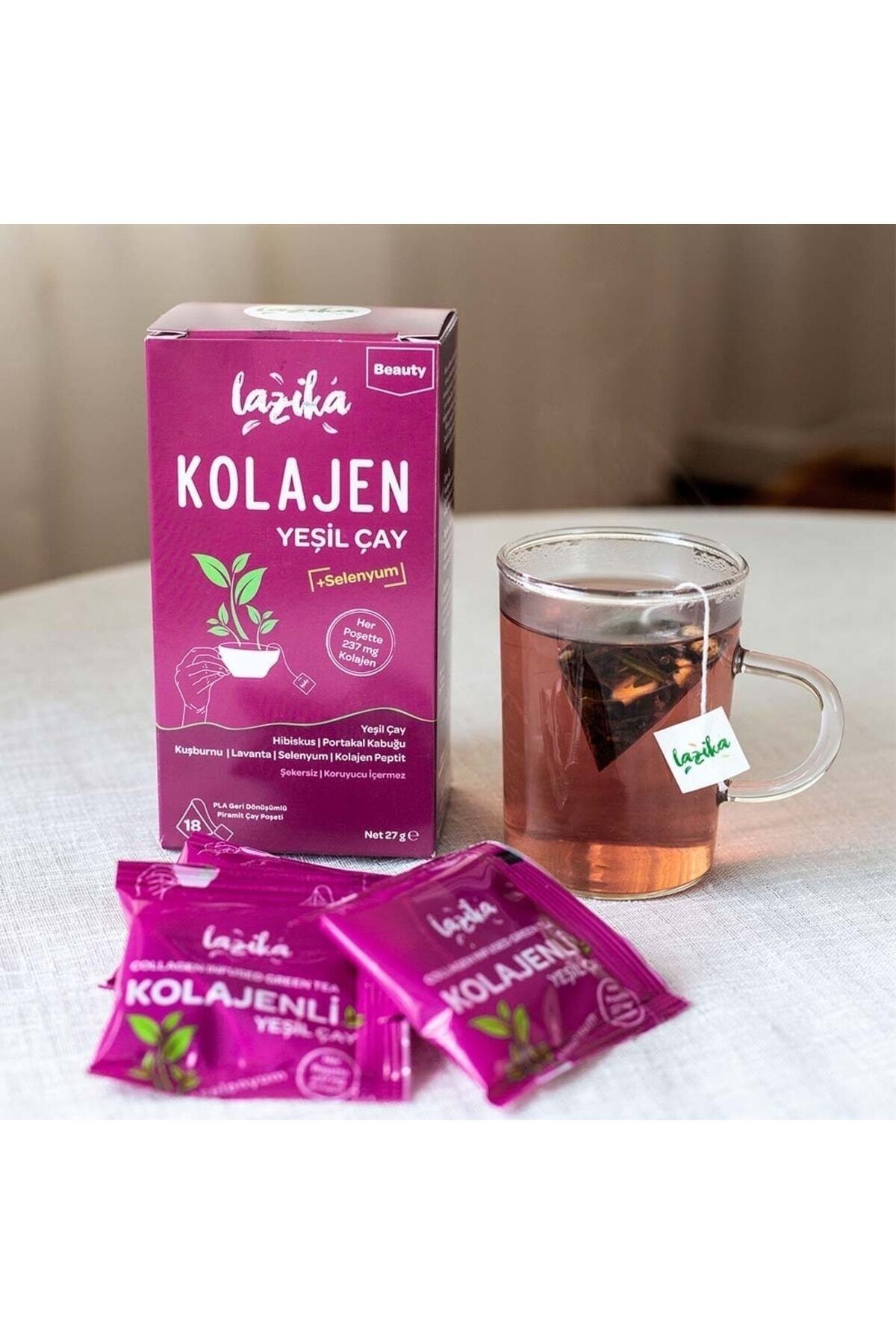 LAZİKA Kolajenli Yeşil Çay - (Cilt Ve Eklem Sağlığını Destekler) 18 adet PLA Piramit Poşet