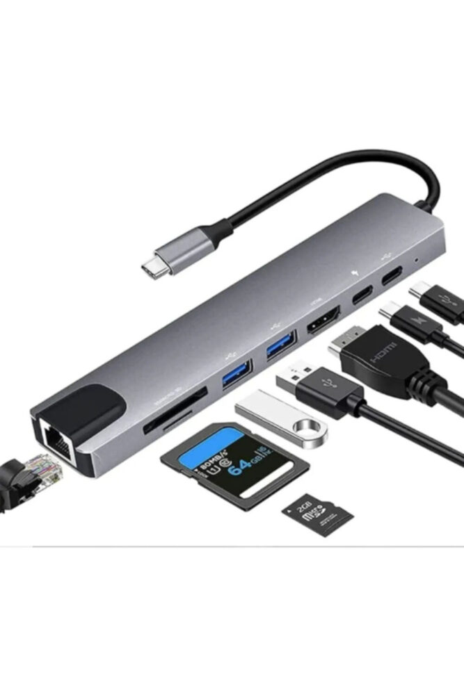 Golden Tech Macbook Pro Air Uyumlu Usb Type-c 8 Hub Dönüştürücü Çevirici Çoklayıcı Usb Hdmı Micro Sd 8in1