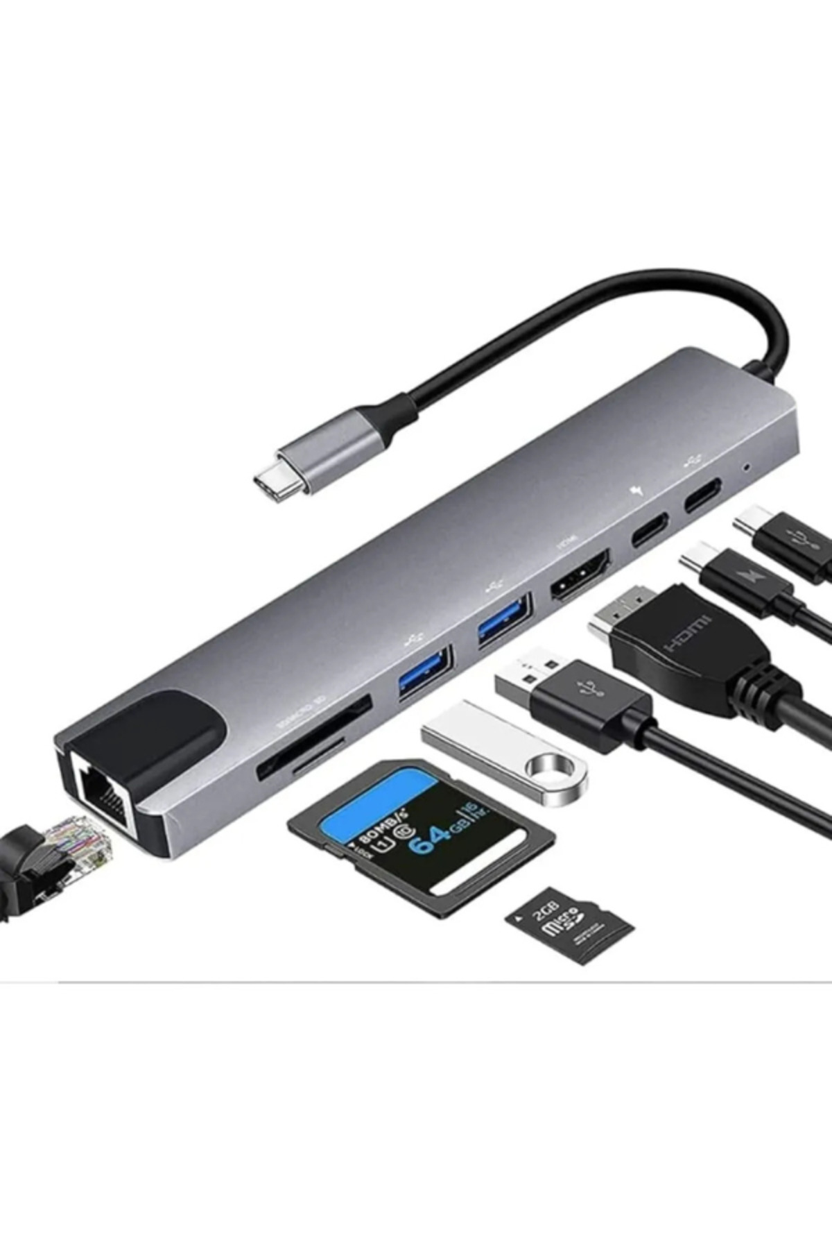 Golden Tech Macbook Pro Air Uyumlu Usb Type-c 8 Hub Dönüştürücü Çevirici Çoklayıcı Usb Hdmı Micro Sd 8in1