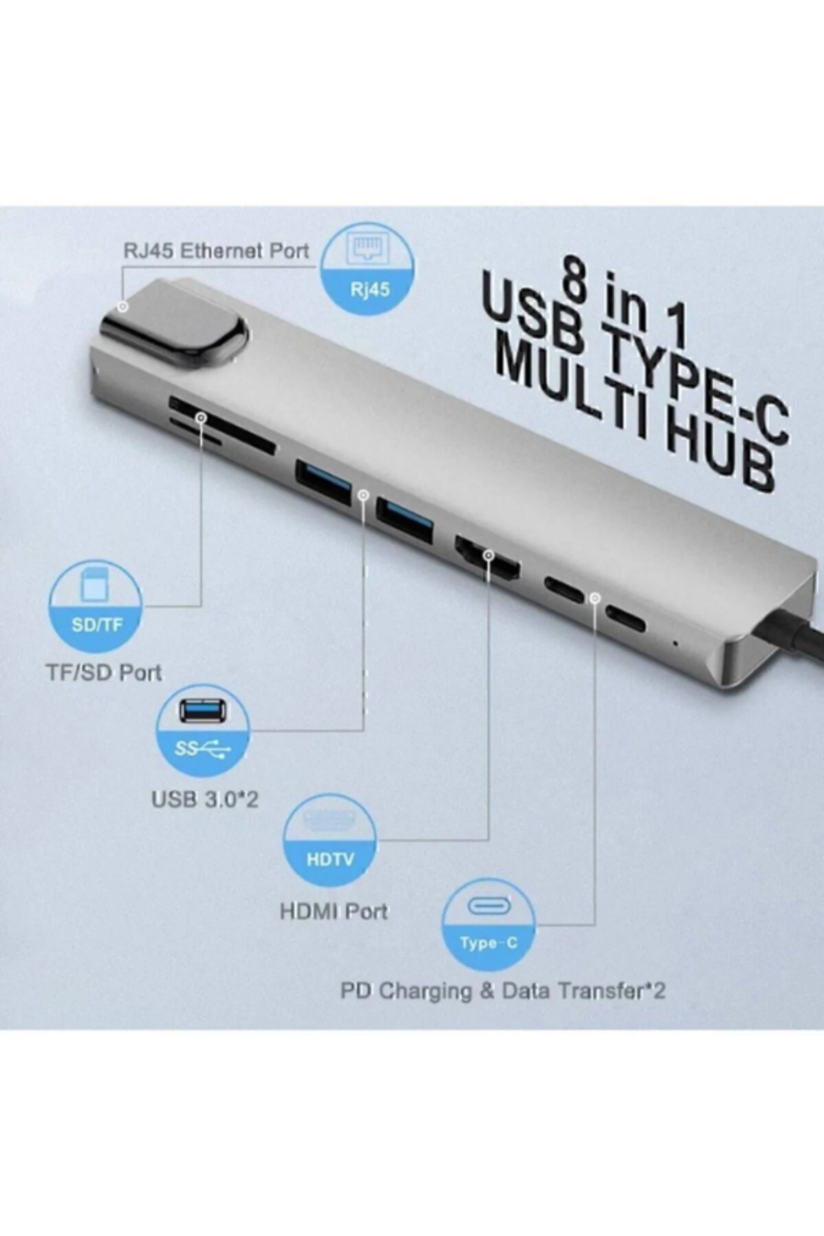Golden Tech Macbook Pro Air Uyumlu Usb Type-c 8 Hub Dönüştürücü Çevirici Çoklayıcı Usb Hdmı Micro Sd 8in1 - Görsel 3
