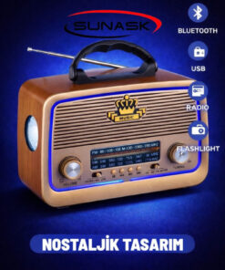 Alternative view of Sunask Sn-301 Bluetooth’lu Ledli Nostaljik Görünümlü Müzik Kutusu Usb Sd Kart Radyo Mp3 Çalar El Feneri