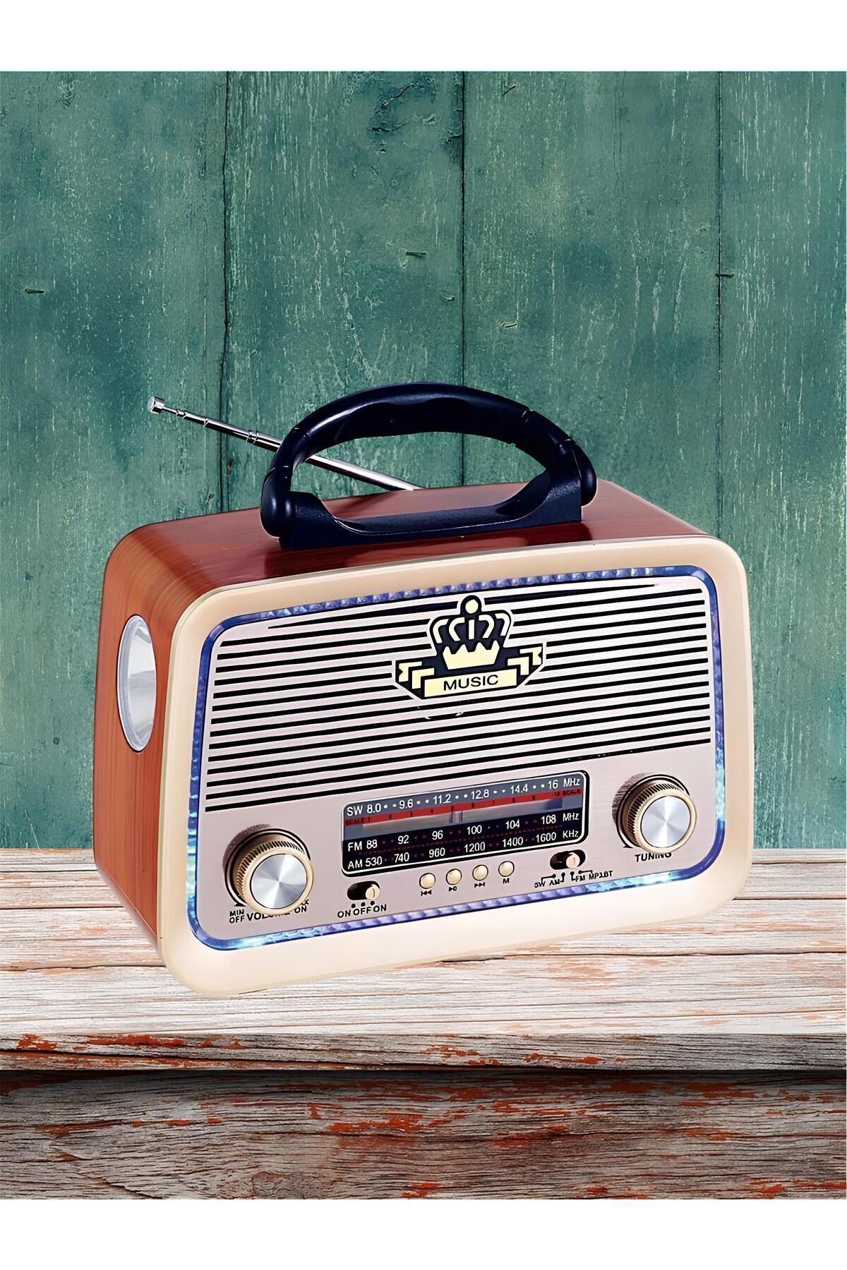 Sunask Sn-301 Bluetooth’lu Ledli Nostaljik Görünümlü Müzik Kutusu Usb Sd Kart Radyo Mp3 Çalar El Feneri - Görsel 3
