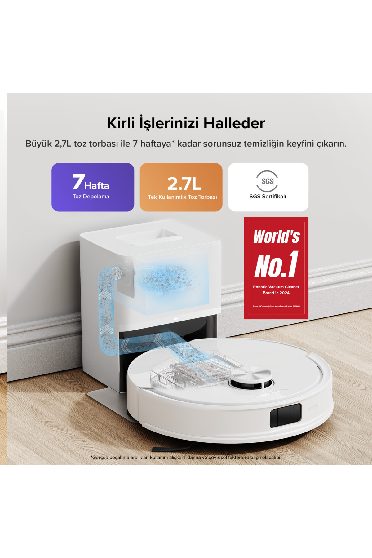 Roborock S8 Pro Plus Akıllı Beyaz Robot Süpürge 10.000 HyperForce Emiş Gücü - Görsel 3