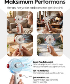 CLNK Katlanabilir Turbo Üflemeli Boyun Askılı Fan 3 Güç Kademesi Dayanıklı Mini El Masa Fanı Vantilatör - Görsel 3