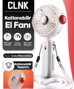 CLNK Katlanabilir Turbo Üflemeli Boyun Askılı Fan 3 Güç Kademesi Dayanıklı Mini El Masa Fanı Vantilatör