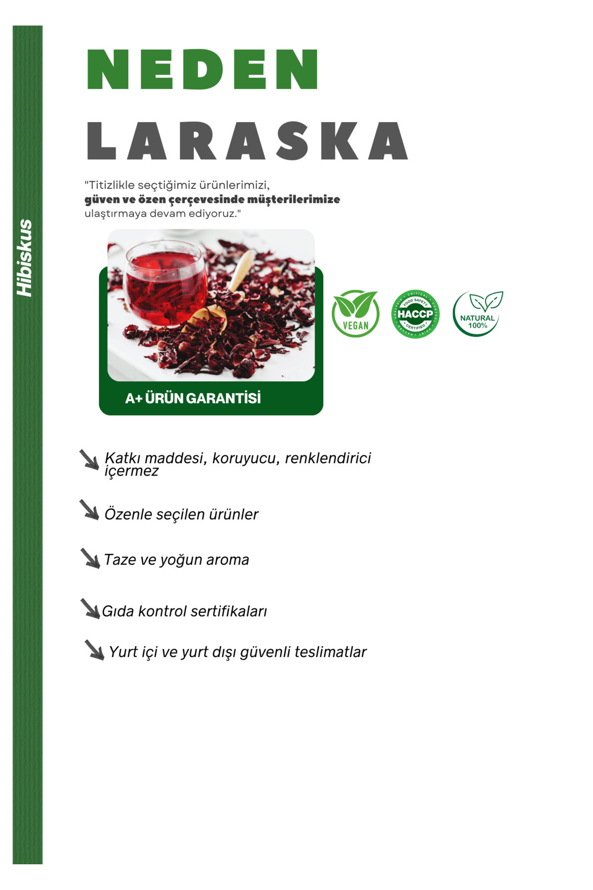 Laraska Organik Hibiskus Çayı - Nar Çiçeği - Bamya Çiçeği - Hibiscus Tea Whole 100g - Görsel 3