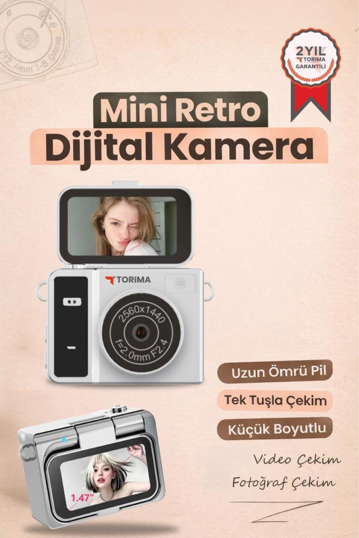 Torima Mini Dijital Kamera 2K Flip Ekranlı Selfie Video Vlog Kamerası CMR46 Siyah