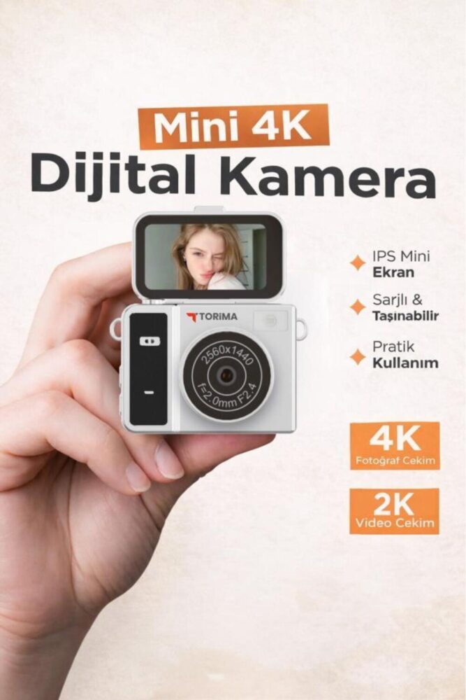 Torima Mini Dijital Kamera 2K Flip Ekranlı Selfie Video Vlog Kamerası CMR46 Siyah - Görsel 2