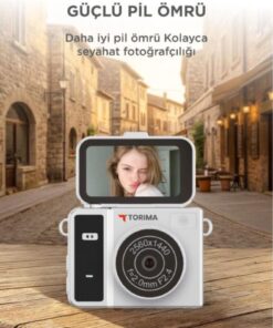 Torima Mini Dijital Kamera 2K Flip Ekranlı Selfie Video Vlog Kamerası CMR46 Siyah - Görsel 3