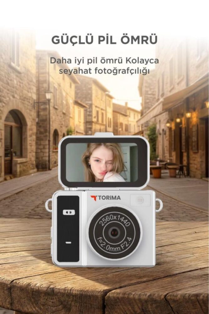 Torima Mini Dijital Kamera 2K Flip Ekranlı Selfie Video Vlog Kamerası CMR46 Siyah - Görsel 3