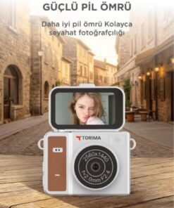 Torima Mini Dijital Kamera 2K Flip Ekranlı Selfie Video Vlog Kamerası CMR46 Kahverengi - Görsel 3