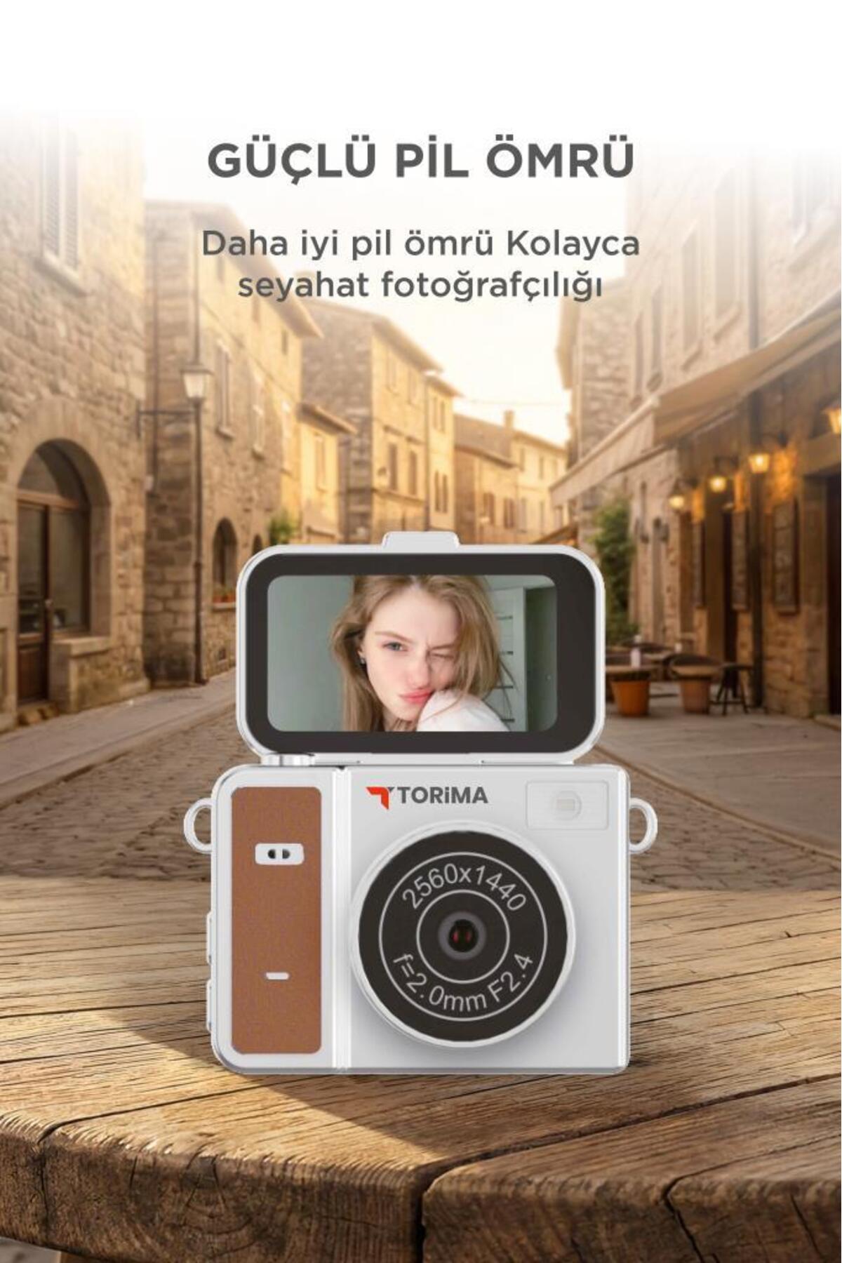 Torima Mini Dijital Kamera 2K Flip Ekranlı Selfie Video Vlog Kamerası CMR46 Kahverengi - Görsel 3
