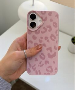 KVK PRİVACY iPhone 16 Uyumlu Pembe Leopar Desenli İnce Yumuşak Silikon Kılıf