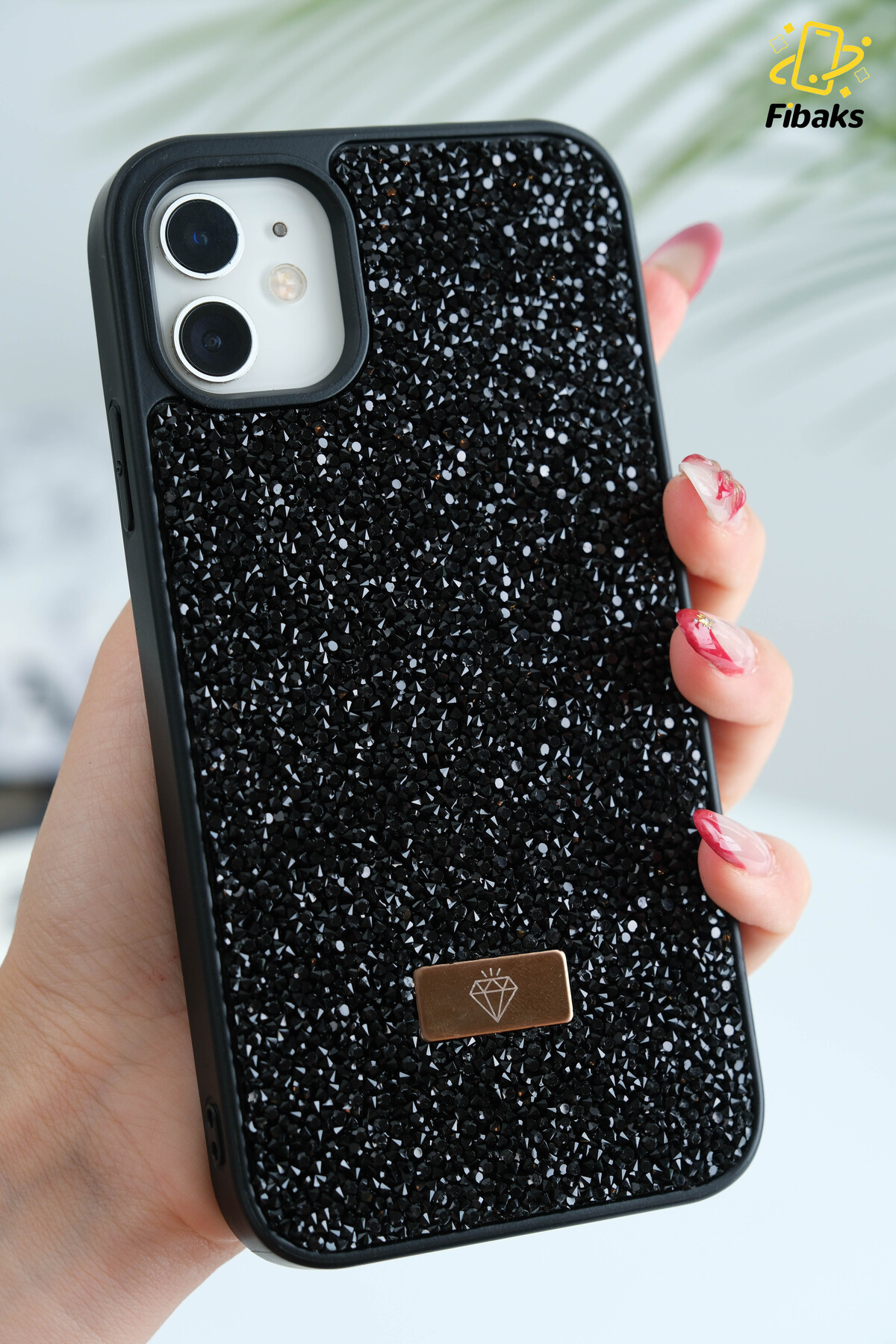 Fibaks iPhone 11 Kılıf Içi Kadife Elmas Tasarımlı Siyah Taşlı Işıltılı Pırlanta Silikon Kapak - Görsel 3