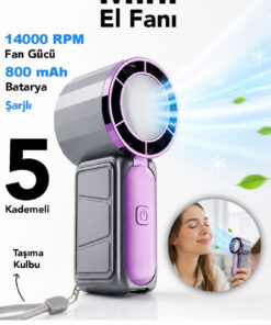 mimtec Taşınabilir Mini El Fanı - 800mAh USB Sarjlı Soğutucu 5 Kademeli Mini Vanitalatör Gri