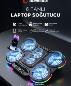 Rampage Prote R6 Rgb 6 Fanlı Telefon Standlı Yükseklik Ayarlı 17 Inç Notebook Soğutucu Stand