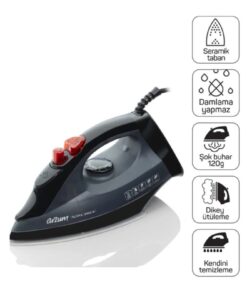 Arzum AR684 Olivya Buharlı Ütü 2400W, Seramik Taban, Dikey Buhar, Şok Buhar, Damlama Önleme, Siyah