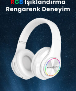Alternative view of Teknoloji Gelsin Kablosuz Bluetooth Mikrofonlu Kulaküstü Kulaklık Led Işıklı Katlanabilir Beyaz