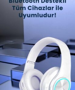 Teknoloji Gelsin Kablosuz Bluetooth Mikrofonlu Kulaküstü Kulaklık Led Işıklı Katlanabilir Beyaz - Görsel 3