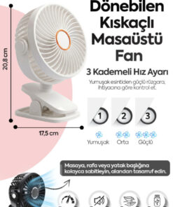Alternative view of CLNK Kıskaçlı 3 Kademeli 360 Dönen Işıklı Sessiz Taşınabilir Fan Vantila Masa Fanı Şarjlı Soğutucu