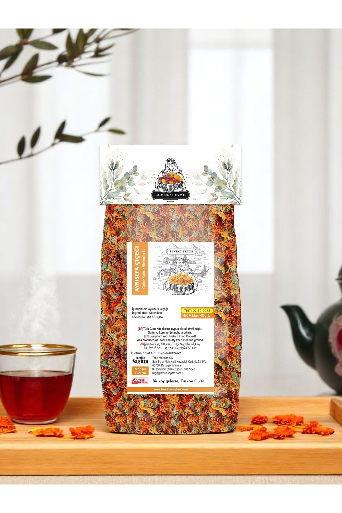 Organik Teyze Sevinç Teyze Aynısefa Çiçeği 40g - Portakal Nergisi, Calendula Officinalis