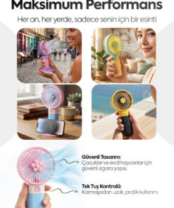 CLNK Yeşil Çiçek Tasarım 3 Kademe Sessiz Mini El Masa Fan Vantilatör Turbo Üfleme Kademe Taşınabilir Fan - Görsel 3