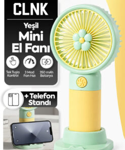 CLNK Yeşil Çiçek Tasarım 3 Kademe Sessiz Mini El Masa Fan Vantilatör Turbo Üfleme Kademe Taşınabilir Fan