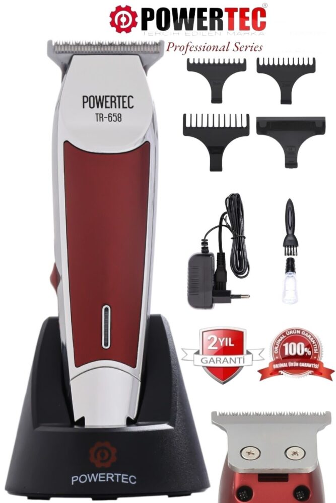 Powertec TR-658 Şarjlı Tıraş Makinesi | Sakal, Ense, Saç Kesim – Profesyonel Seri