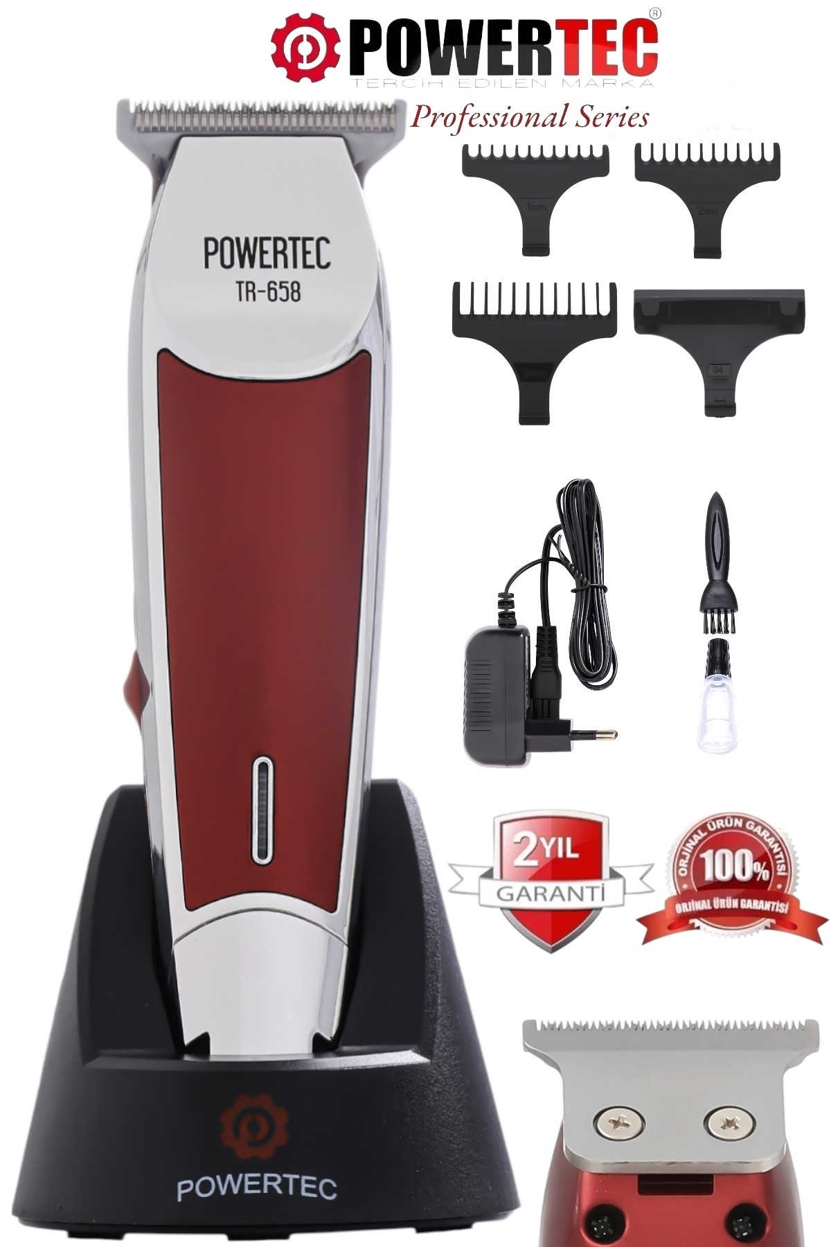 Powertec TR-658 Şarjlı Tıraş Makinesi | Sakal, Ense, Saç Kesim – Profesyonel Seri