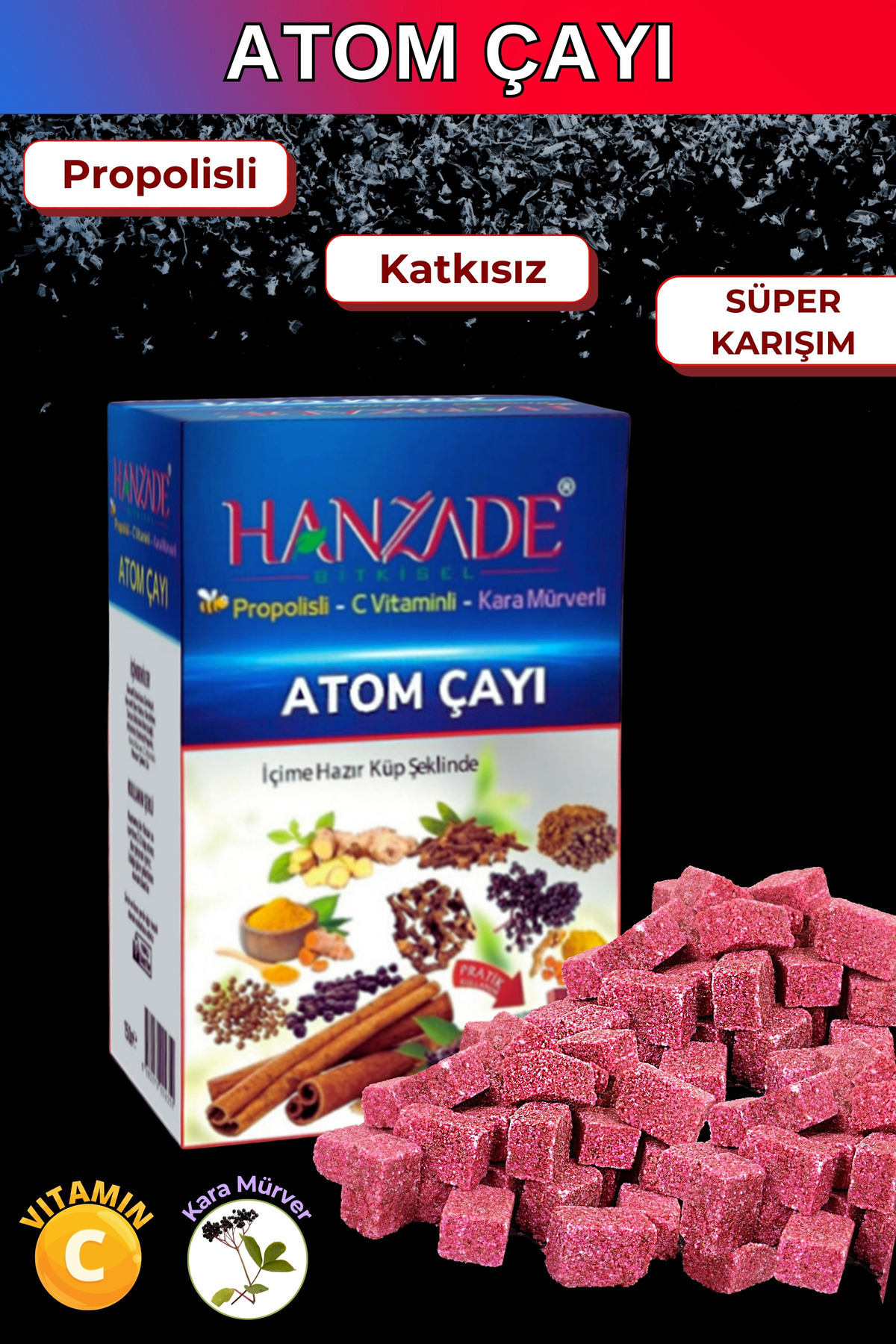 Hanzade Bitkisel Propolisli - C Vitaminli - Kara Mürverli Atom Çayı Kış Çayı 150 gr