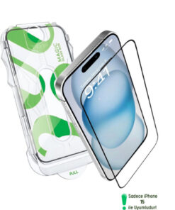 EVAX [e-Pro] iPhone 15 Uyumlu Kolay Kurulum Aparatlı 5D Platinum Tam Kaplayan Cam Ekran Koruyucu