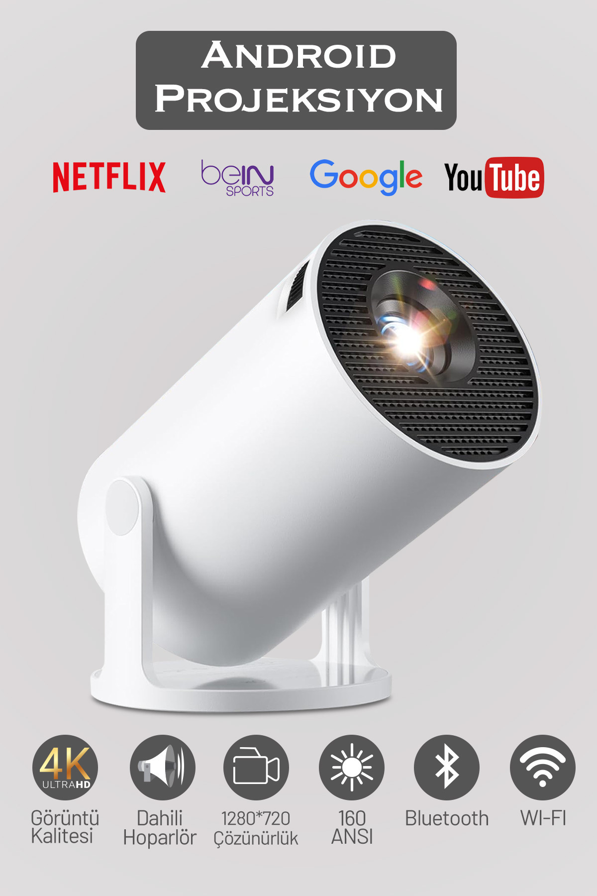 Gomax Hy300 Pro 4k Taşınabilir Sinema Projeksiyon 1280*720p Ev Sineması Android Akıllı Projektör