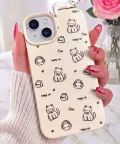 Fibaks iPhone 15/14/13 Kılıf 3D Uyuyan Kedi Figürlü Happy Cat Desenli Darbe Emici Esnek Silikon