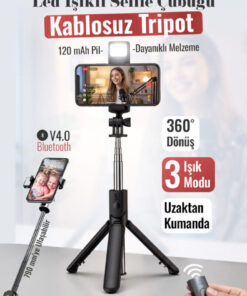 EN SİGA Led Işıklı Selfie Çubuğu Bluetooth Kumandalı Kablosuz Tripot Selfie Monopod Selfie Stick
