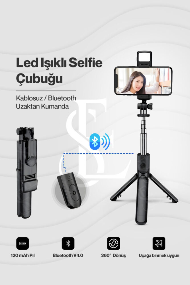 EN SİGA Led Işıklı Selfie Çubuğu Bluetooth Kumandalı Kablosuz Tripot Selfie Monopod Selfie Stick - Görsel 3