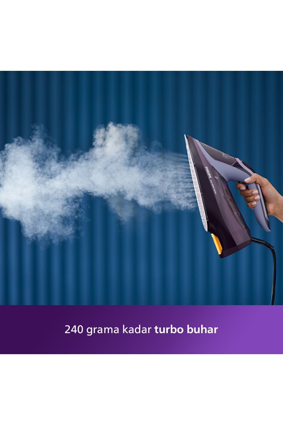 Philips 8000 Serisi Azur Buharlı Ütü, 3000W, SteamGlide, 240 g Şok Buhar, Sıfır Yanık Garantisi, DST8021/30 - Görsel 3