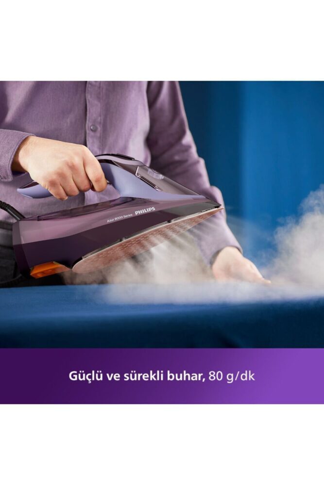 Philips 8000 Serisi Azur Buharlı Ütü, 3000W, SteamGlide, 240 g Şok Buhar, Sıfır Yanık Garantisi, DST8021/30 - Görsel 2
