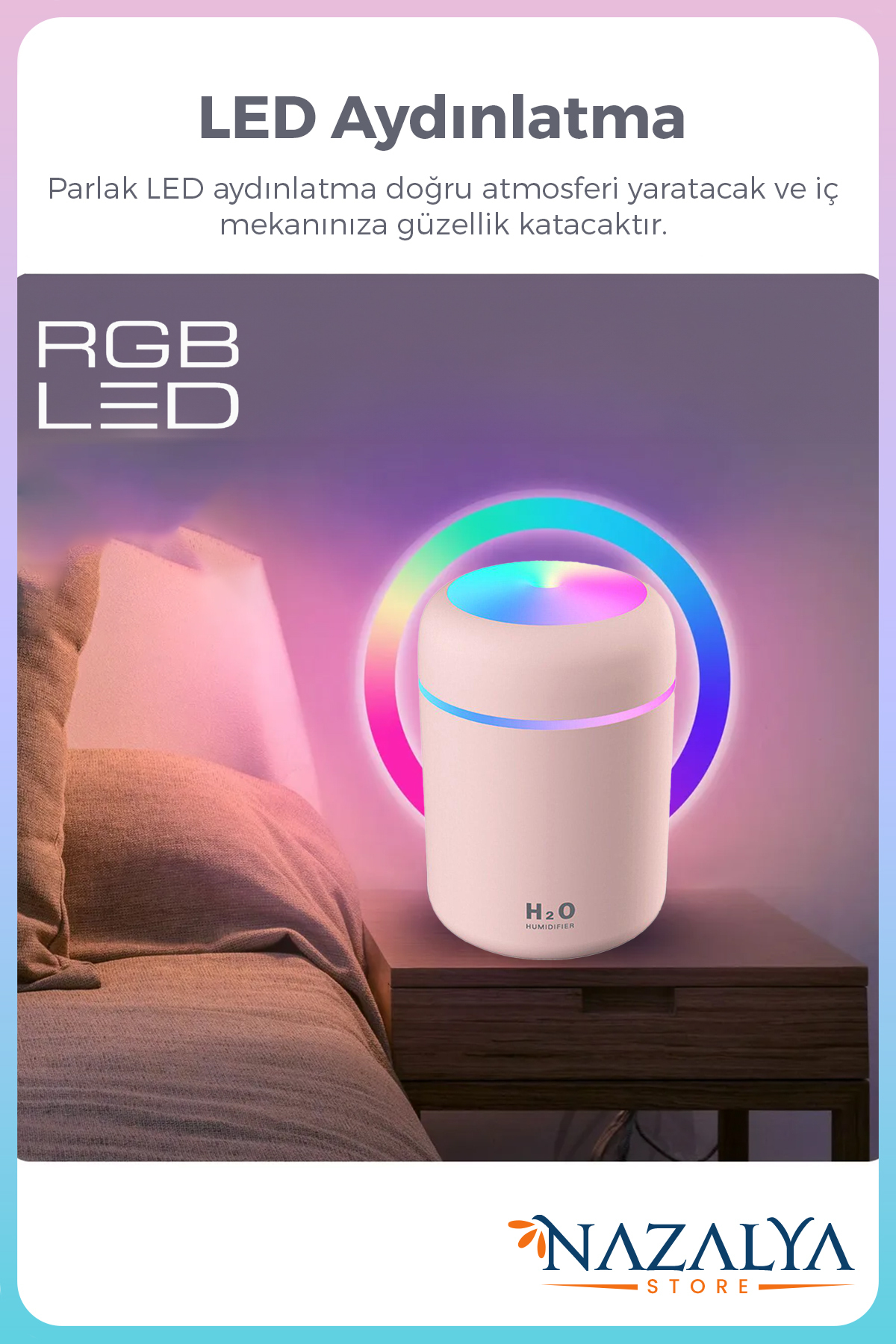 Nazalya 300 ml Ulrasonik Ledli Hava Nemlendirici Buhar Makinesi Ve Aroma Difüzörü - Görsel 3