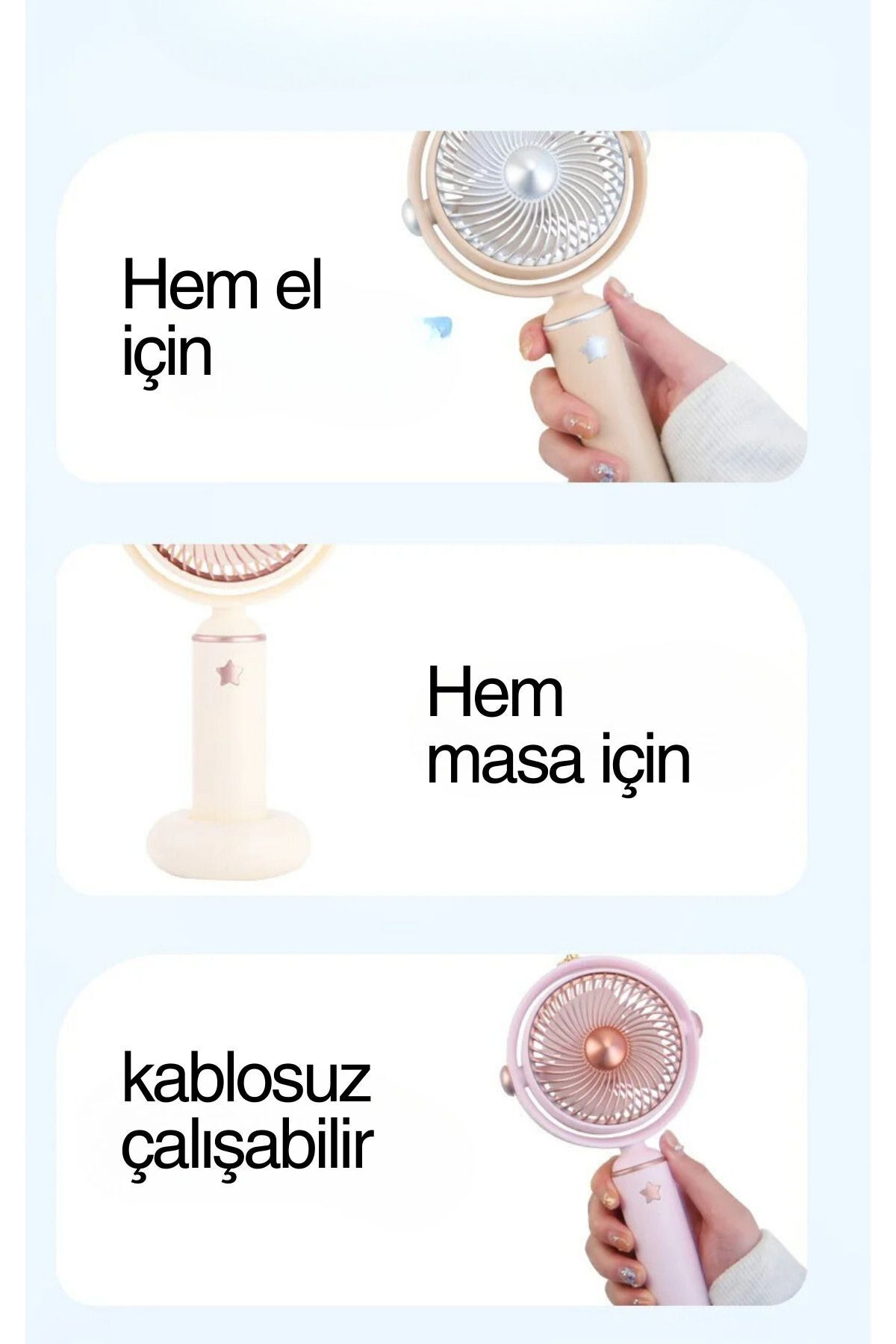 Abbruch By Sabron Şarjlı Mini El Fanı Ve Masa Fanı Soğutucu Pervane Taşınabilir Şarj Edilebilir - Görsel 3