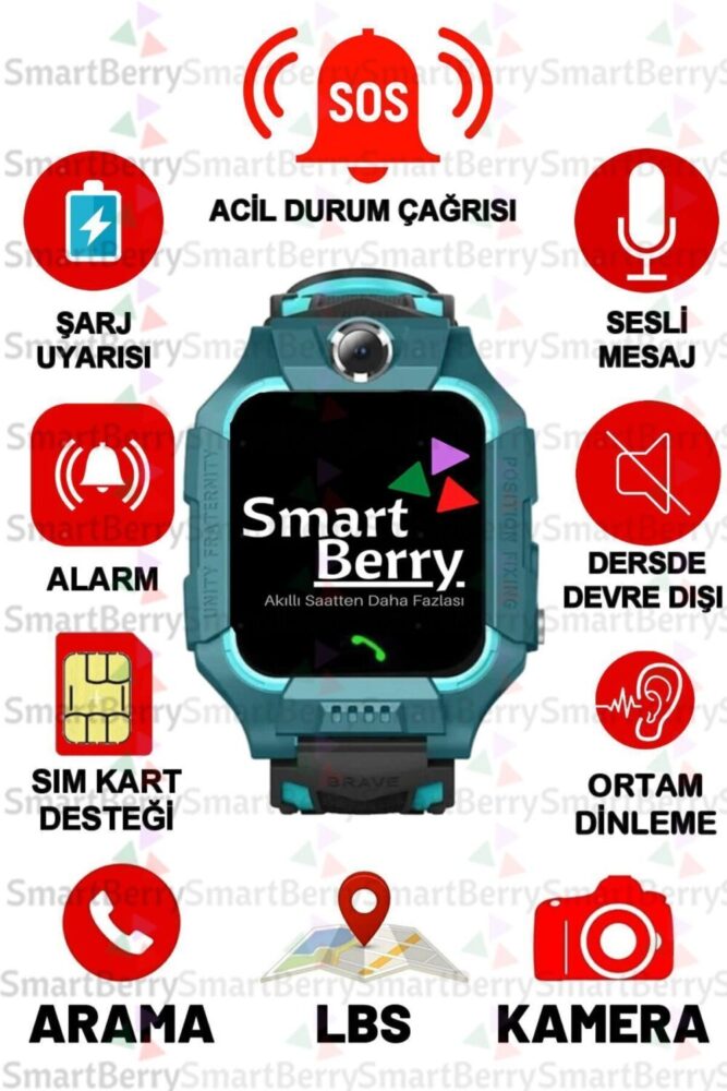 Smartberry Z2 Lbs Konumlu Akıllı Çocuk Takip Saati Sim Kartlı Arama, Kameralı, Gizli Dinleme Özellikli - Yeşil - Görsel 3