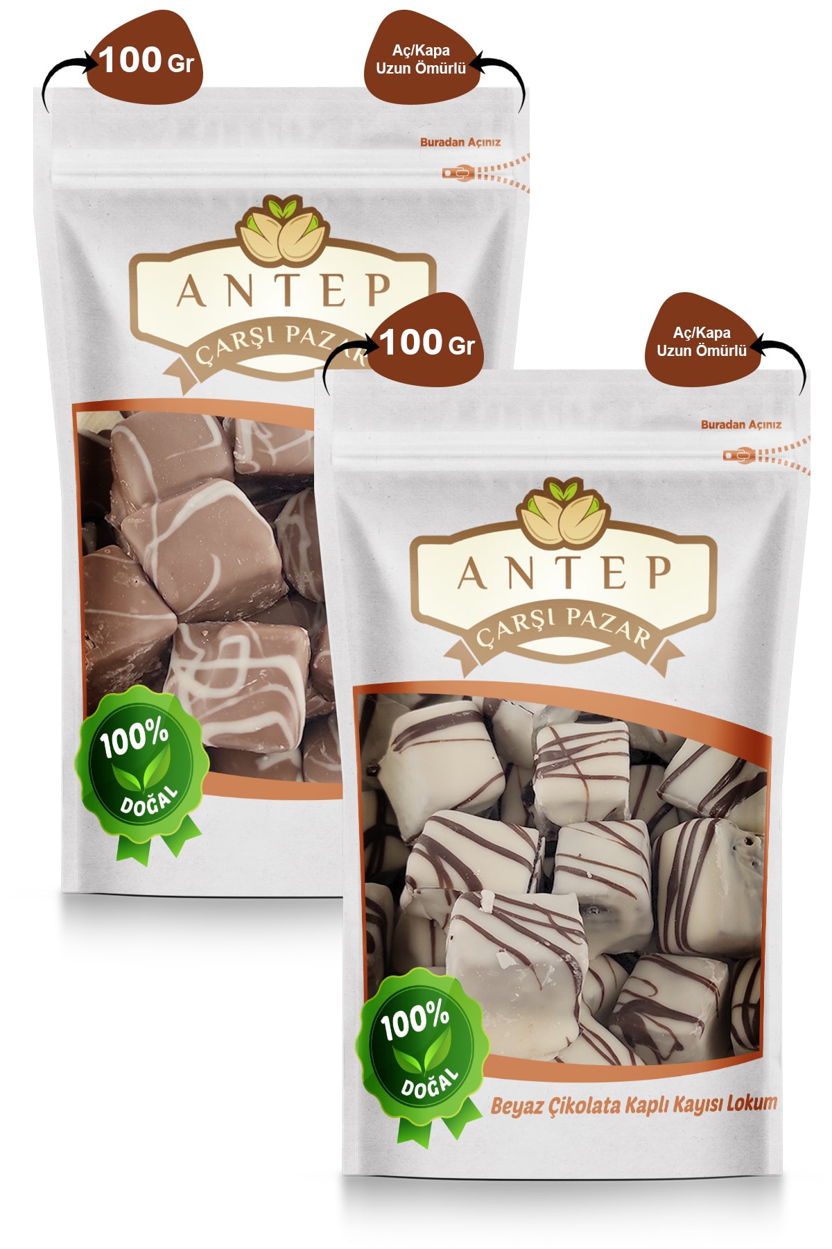 Antep Çarşı Pazar Çikolata Kaplı Kayısı Lokumu 100 Gr. | Beyaz Çikolata Kaplı Kayısı Lokumu 100 gr