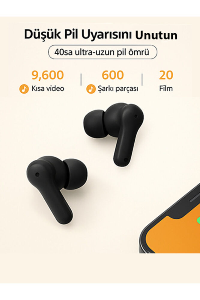 Qcy T13 Anc 4 Mikrofon Bluetooth 5.3 Kablosuz Kulaklık Siyah Aktif Gürültü Engelleyici - Görsel 3