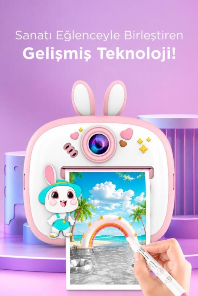 Torima Dijital Fotoğraf Makinesi Çocuk Termal Resim Kağıt Baskılı Yazıcı Kamera Video Makinesi CMR18 Pembe - Görsel 2