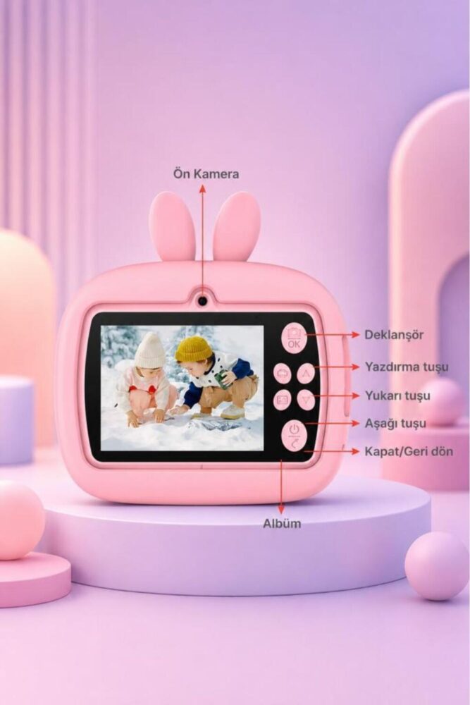 Torima Dijital Fotoğraf Makinesi Çocuk Termal Resim Kağıt Baskılı Yazıcı Kamera Video Makinesi CMR18 Pembe - Görsel 3