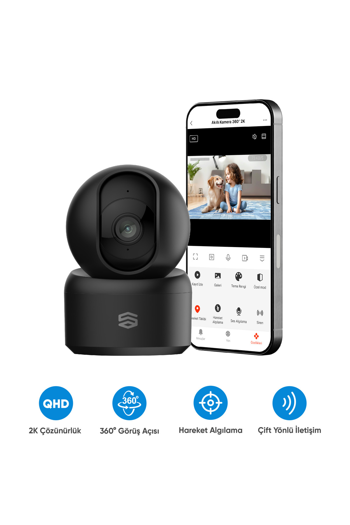 Şımart Akıllı Ev Kamerası Wifi 2K 2304P 360 Gece Görüşlü Çift Yönlü Ses - Hareket Algılama